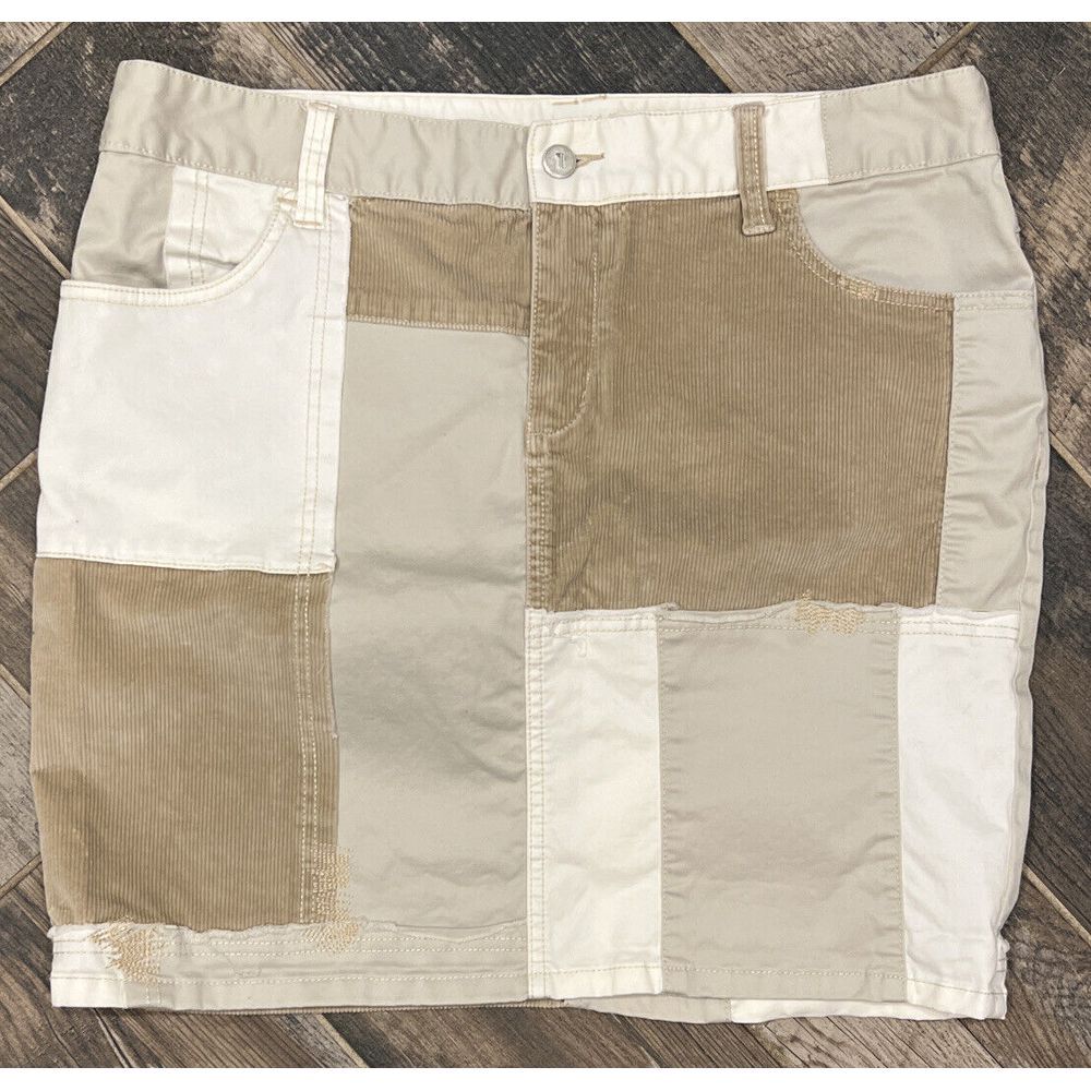 PILCRO and the Letterpress Anthropologie White Tan Bone Patchwork Skirt Waist 34